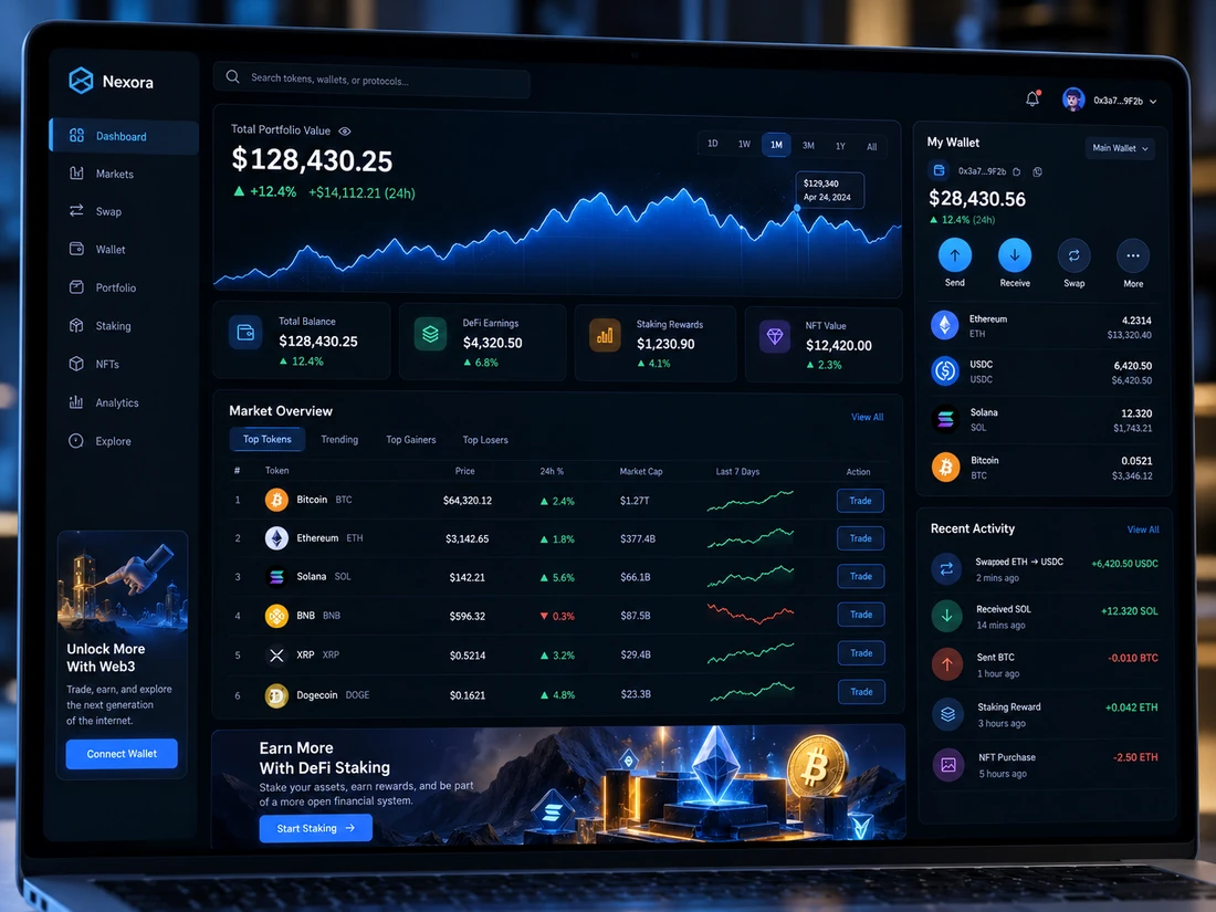 Blockchain ve kripto çözümü örnek arayüzü